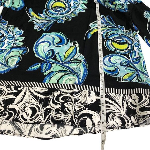 Kaari Blue Women's MIDI Dress 10 Shift Paisley Roll Tab Sleeve V Neck Rayon - Picture 9 of 9